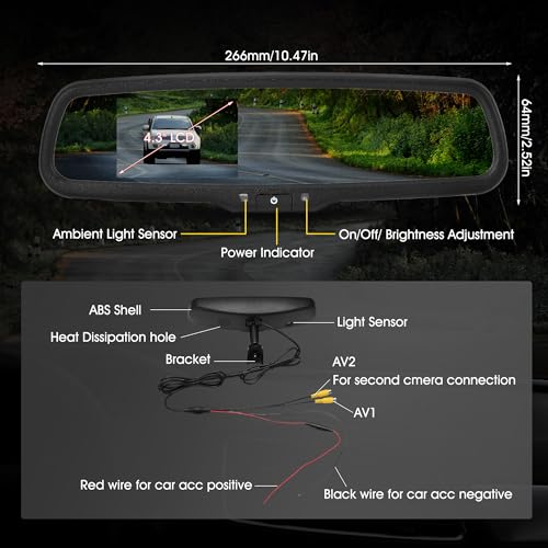 4.3inch Rear View Mirror Monitor, Auto-Dimming Rearview Monitor,480 * 272, 500 cd / m2 HD Reverse Camera System for Trucks & Van,Camera Monitor Parking Aid with Bracket