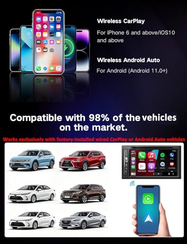 Wireless CarPlay Adapter for iPhone and Android Auto, 2-in-1 Convert Wired to Wireless Car Play Adapter, Plug and Play, No Latency, Fast and Stable Auto Connect, with USB/USB-C