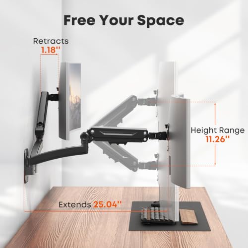 Dual Monitor Wall Mount for 27-45 inch Flat/Curved Computer Screens - size: 27 - 45 Inch, style: Dual Arms