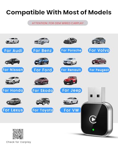 Wireless CarPlay Adapter for iPhone Wired Carplay to Wireless,Mini USB Design for Cars Automatic Connection 5.4WIFI Plug &Play for 2016+ Car