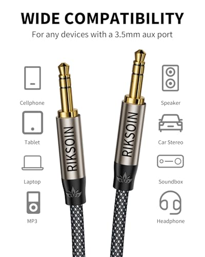 3.5mm Nylon Braided Aux Cable, Silver-Plated Wire Core Male to Male Cord for Headphones Car Home Stereos Speaker Compatible with iPhone iPad iPod Echo More-10FT - size: 3m/10FT