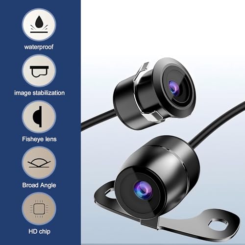 Car Reversing Camera, 170 Degrees HD Wide-Angle Rear View Camera with Bracket Wire Harness, IP68 Waterproof Night Vision Reverse Assist Tool, Universal for Most Vehicles (Black)