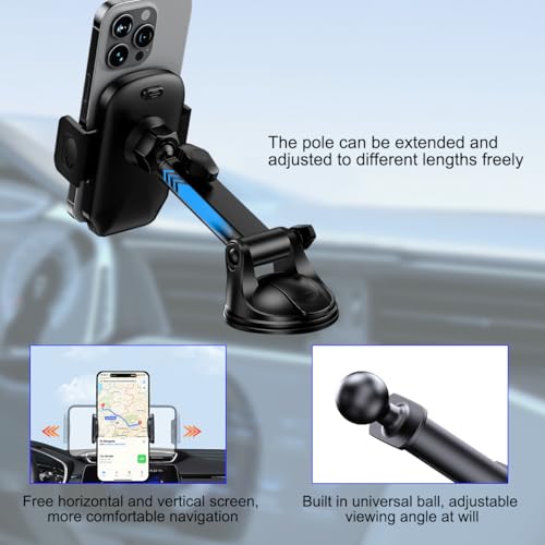 HZEL Car Dash Mount Phone Holder, 360° Adjustable Strong Suction Cup Vehicle Windshield Mobile Phone Mount, Hands Free Automotive Cellphone Stand, Suitable for 1.97-4.33" Smartphone (Carbon Fiber) - color: Carbon Fiber