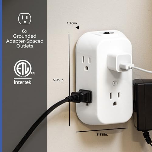 GE Outlet Extender, 6 Outlet Multi Plug Wall Power Splitter - size: 1 Pack