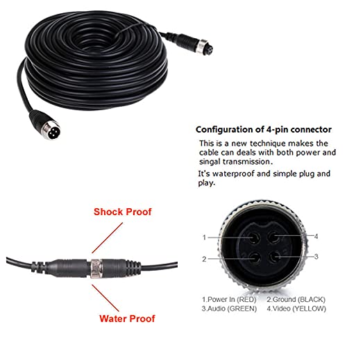MACHSWON 16" 4 PIN Car Rear Reverse RCA Video Extension Cable Wire for Boat Truck Camera 4 pin 16" Connector 5M Extension Cable Wire for Reversing Camera Copper Universal