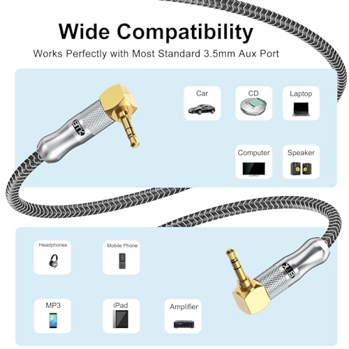 EMK 90 Degree Male to Right Angle Male 3.5mm Stereo Audio Aux Cable 0.5M Gold Plated Dual Angled TRS Aux Cord Compatible with Laptop, Smartphone, Music Player, Tablets, Speakers - size: 1.5 Feet, style: 3.5mm TRS Dual 90° Aux Cable