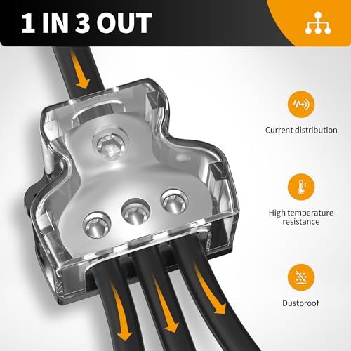 RVBOATPAT 3 Way Power Distribution Block Car Audio Splitter 1 x 0 Gauge in / 3 x 4 Gauge Out Ground Distribution Block Amp for Automotive Car Boat 2 Pack - style: 3 Way