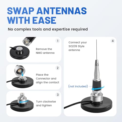 Anina NMO to SO239 Adapter Heavy Duty Connector PL259 Antenna Mount for Vehicle VHF UHF Ham Two Way Radio, Heavy Duty Chrome Plated Brass Mobile Antenna Adapter