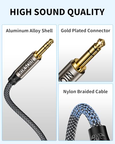 3.5mm Nylon Braided Aux Cable, Silver-Plated Wire Core Male to Male Cord for Headphones Car Home Stereos Speaker Compatible with iPhone iPad iPod Echo More-10FT - size: 3m/10FT