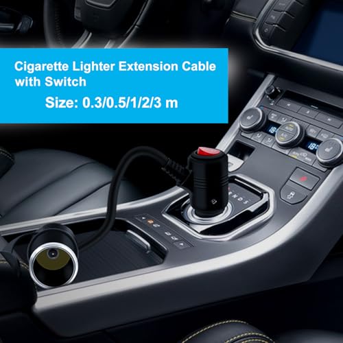 Cigarette Lighter Cable with On Off Switch 12V 24V Cigarette Lighter Extension Heavy Duty 16AWG 15A Fuse with LED Light, Waterproof Cover Suitable for Cars, Motorcycles, Boats (0.5 m/1.6FT) - size: 0.5 m/1.6FT