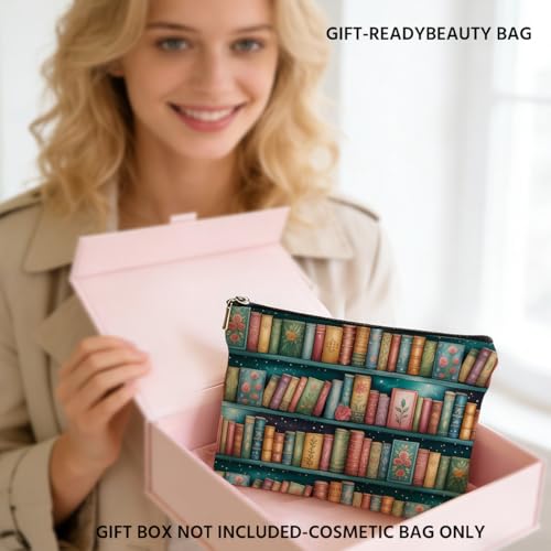 Book Lovers Gifts Makeup Bag, Bookshelf Cosmetic Bags Travel Organizer Bag - color: Multicolor 014