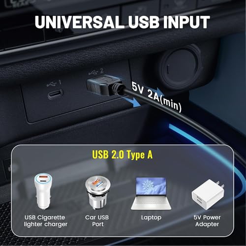 EWAY Mini USB Dash Cam Power Cable 13ft, for Rexing V1 Pro V5 V3 Byakov S6 Rove R2-4K Dashcam Dashboard Camera Recorder, USB 2.0 A to 90 Degree Left Angle Mini-B Charging Cord Car Charger Adapter
