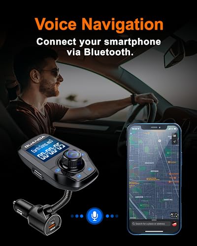 Bluetooth FM Transmitter for Car, 1.44" Display, AUX in/Out, USB-C PD 30W - color: Fast Charge 18W + PD 30W Black 1.44"
