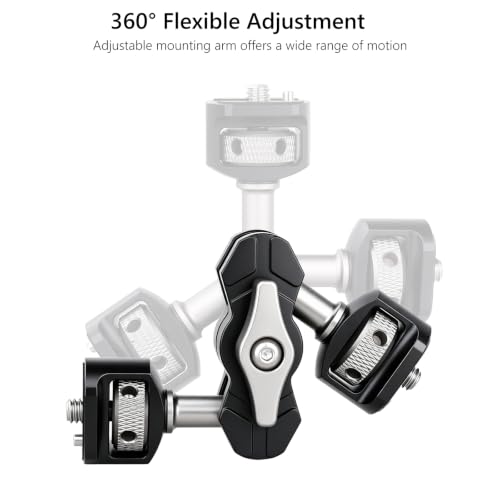 ARTCISE Magic Arm Mount, Double 1/4" 20 Screw Camera Extension Bracket with Anti-Twist Pin, 360° Adjustable Aluminum Articulating Arm, Max 13.2LB Load for DSLR, LED Light, Flash, Action Camera & Cage