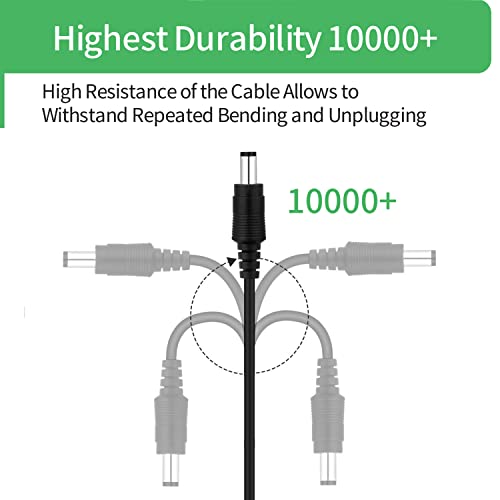 6.6FT 2M DC Power Extension Cable 5.5mm x 2.1mm,for CCTV Camera IP WiFi Camera,DVR,LED Strip,DC Power Supply Adapter Extender Cable,Black (Pack of 2) - size: 6.6FT