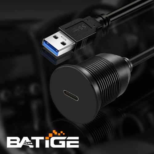 싱글 포트 USB 3.0 수 - 타입 C 3.0 암 자동차 플러시 마운트 케이블 USB C 3.0 패널 마운트 연장 케이블 자동차 트럭 보트 오토바이 대시보드용 0.3m(1피트) - size: 1피트, style: 라운드 싱글 U3에서 C3까지