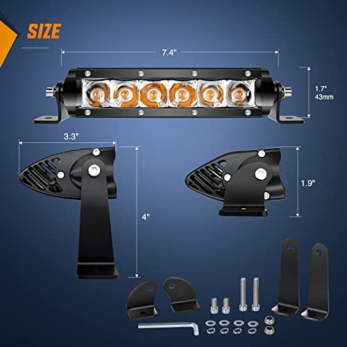 Nilight LED Light Bar Amber 2Pcs 7 Inch 30W Spot 3000LM Super Slim 3D Driving Fog Off Road Work Lights Pods for Trucks Pickup SUV ATV UTV Boat 4x4 Van Camper- 2 Style Mounting - color: Amber 30W Spot 3000LM