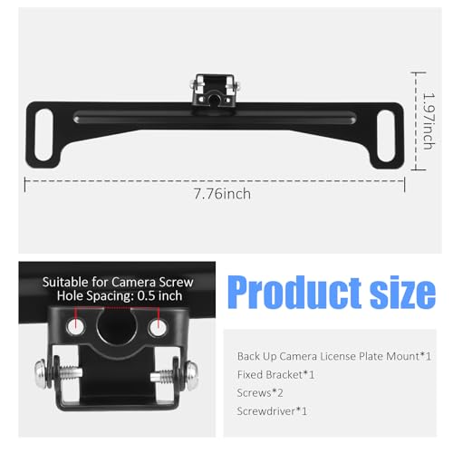 Car License Plate Camera Mount Kit,Adjustable Car Backup Cameras License Plate Mount for Securing Camera,Non-drilled Cars Backup Cameras Mounts with Screwdriver/Screws/Small Bracket