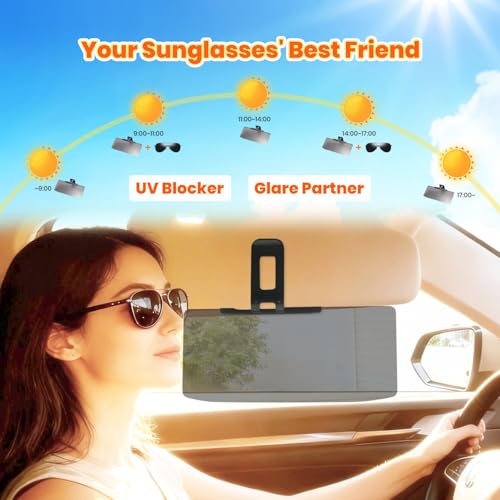 Sun Visor Extender – Sun Blocker for Car – Anti Glare Non-Polarized Car Visor Extender – Glare Guard Car Visor Extension for Night Driving, Universal Angle Adjustable UV 400 Protector