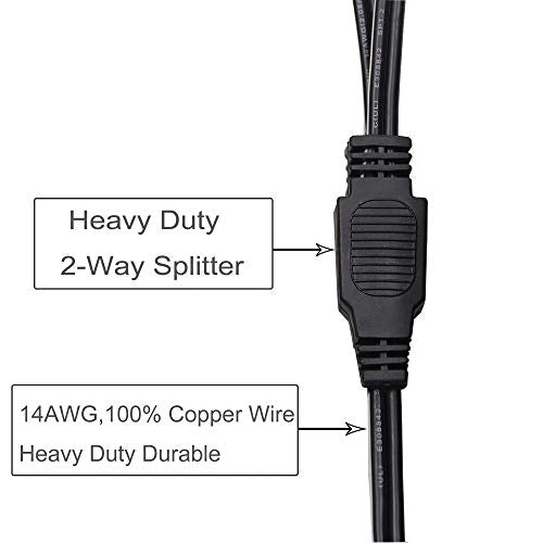 6ft / 1.8m 14 AWG Extension Cord Dual Plug Socket with Battery Clamp 12V/ 24V Battery Clip-On and Cigarette Lighter Adapter