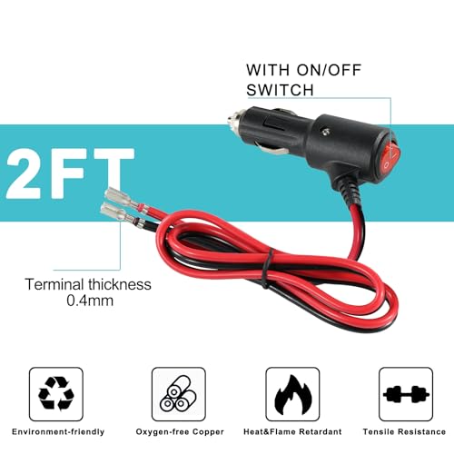 SPARKING 12Volt Replacement Cigarette Lighter Male Plug with On Off Switch - 2FT 12V Fused 15amp Cigarette Male Plug with 16AWG Lead, 12V DC Car Plug for Car Cooler,Cb Radio, Air Compressor - size: 2FT