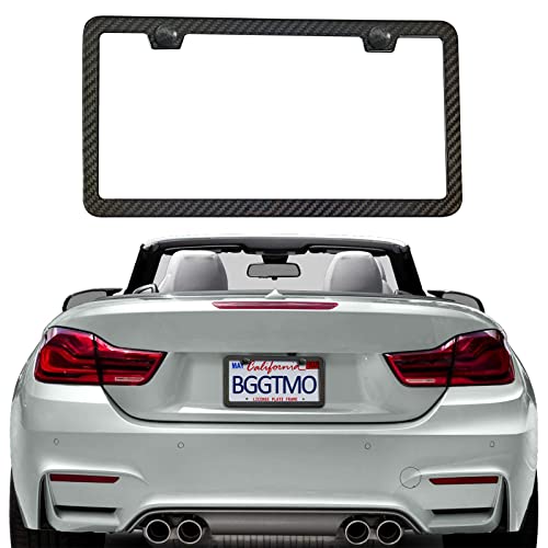 BGGTMO Real Carbon Fiber License Plate Frame, Stainless Steel Base, 1 Pack - color: Real Carbon Frame-2 Holes