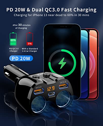 SUPERONE MagSafe Cup Holder Phone Charger & Cigarette Lighter Splitter for iPhone 15/14/13/12 Series, 15W Fast Charging, 180W Total Power, 3 USB Ports