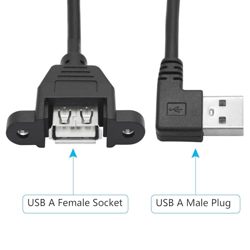 2Pcs 90 Degree USB A Panel Mount Extension Cable 2FT, Charging and Data - style: Right Angle USB A Male to Female Cable - 2FT
