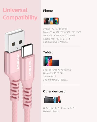 Short USB A to USB C Cable 1.5FT 3Pack, Pink 18 inch USB C Charger Cable - color: Pink, size: 1.5FT