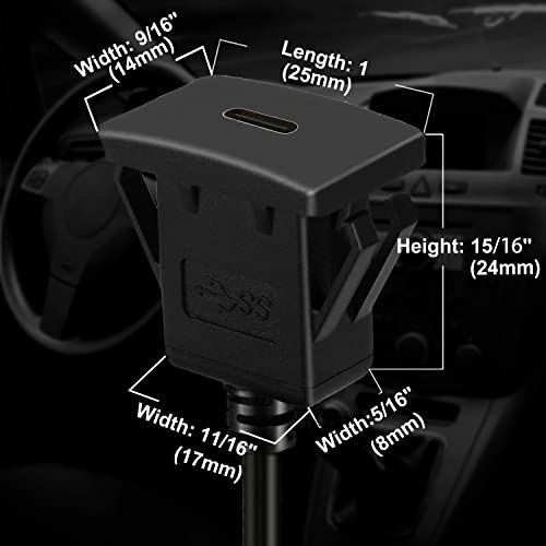 Square Type C 3.1 Car Flush Mount Cable USB C 3.1 Panel Mount Male to Female Extension Cable for Car Truck Boat Motorcycle Dashboard 3ft