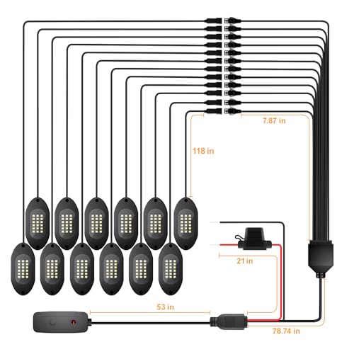 Honalia Pure White Rock Lights for Trucks 12 Pods with Switch 6000K - color: Pure White, size: 12 Pods