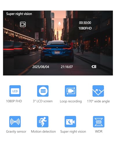 1080P Front and Rear Dash Cam, 3-in IPS Car Cam W/32GB Card - size: A16 Dash Cam Front and Rear