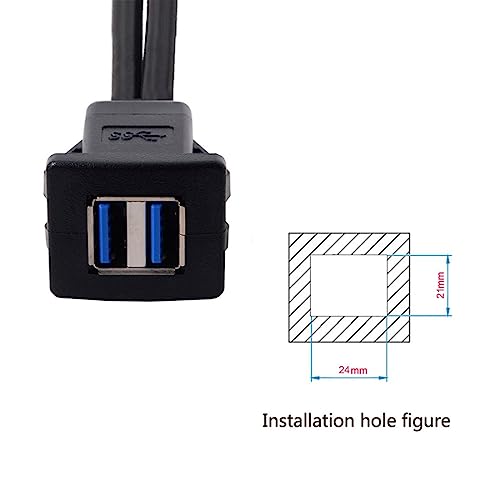 chenyang USB 3.0 Dual Port Flush Mount 2 Male to 2 Female Extension Cable for Car Dashboard Panel Mount - color: Dual Port Male to Female with Latch