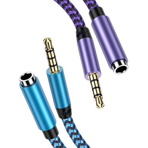 Headset Extension Cable, 2Pack 6FT 4 Pole TRRS 3.5mm Audio Extension Cable - color: blue,purple