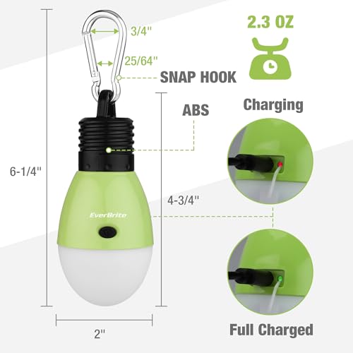 EverBrite Rechargeable Camping Lights 3 Pack, 3 Light Modes with Clip Hook - color: Multicolor