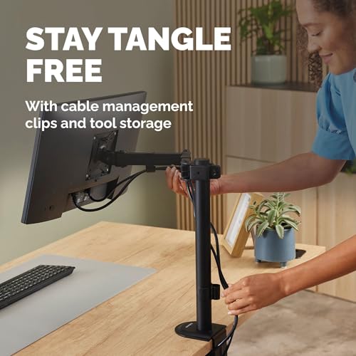 Fellowes Everyday Adjustable Single Monitor Arm – Supports Screens up to 32" Weighing 19.84 lbs, Tilt, Swivel, Rotate, VESA 75/100, Clamp or Grommet Mount, Cable Management - style: Everyday Single Arm