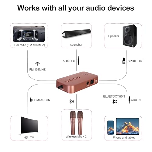 OTIC AI Karaoke Microphone, Multifunctional Karaoke Machine & Multi-Pairing Converter, Auto-Vocal Removal/Sing-Along Feature - color: Rose Gold