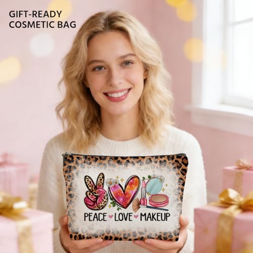JIUWEIHU Peace Love Makeup Bag, Leopard Print Gifts for Women Cosmetic Bags - color: Multicolor 0067