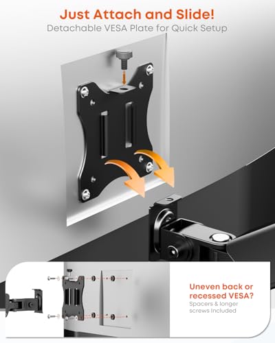 Single Monitor Wall Mount fits 17-32 inch Flat/Curved Screen - size: 17 - 32 Inch, style: Single Arm