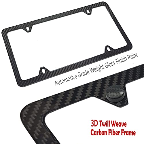BGGTMO Real Carbon Fiber License Plate Frame, Stainless Steel Base, 1 Pack - color: Real Carbon Frame-4 Holes