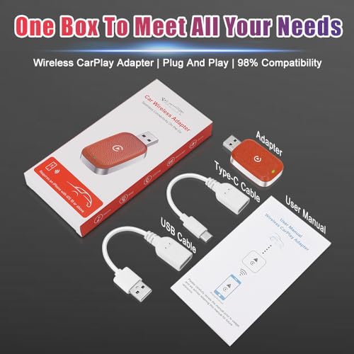 High Speed 5.0GHz CarPlay Adapter,U Disk Style, Fast Response Stable Connection, for iOS, with for Voice Assistant, OTA Online Upgrade Feature (Red) - color: Red