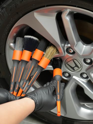 Car Detailing Brush Set, 5 Pack SPTA V2.0 Soft Boar Hair Auto Detail Brush Kit with Drill Adapter, for Automotive Interior Exterior Dashboard Engine Bay Seat Leather, Can be Used in Electric Drills - color: 5pcs Car Detailing Brush Set With Adapter