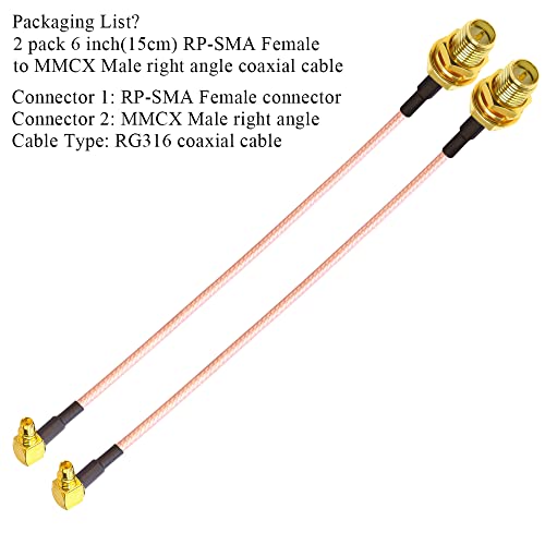 TUOLNK RPSMA to MMCX Extension Cable RG316 RP-SMA Female to MMCX Male Right Angle RF Coax 6inch(15cm) SMA Antenna Extender Coaxial Cable 2 PCS - size: 6inch RPSMA Female