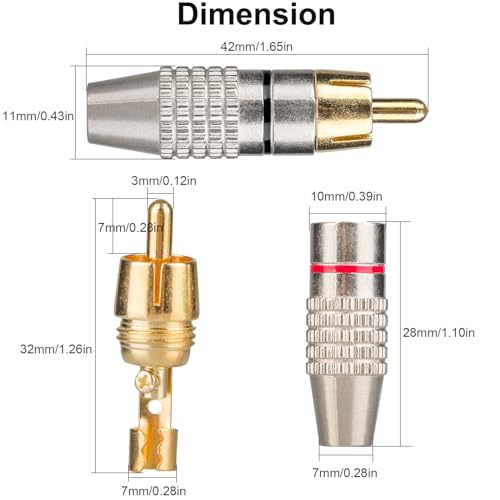 10Pack RCA Male Plug Solder, Gold Audio Video Cable Adapter Connector for Speaker Wire Wall Plate Home Theater Audio Video Receiver Amplifiers and Sound Systems - style: 10-Pack
