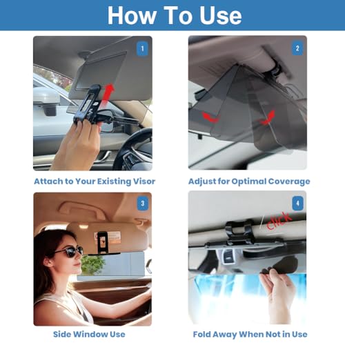 Sun Visor Extender – Sun Blocker for Car – Anti Glare Non-Polarized Car Visor Extender – Glare Guard Car Visor Extension for Night Driving, Universal Angle Adjustable UV 400 Protector