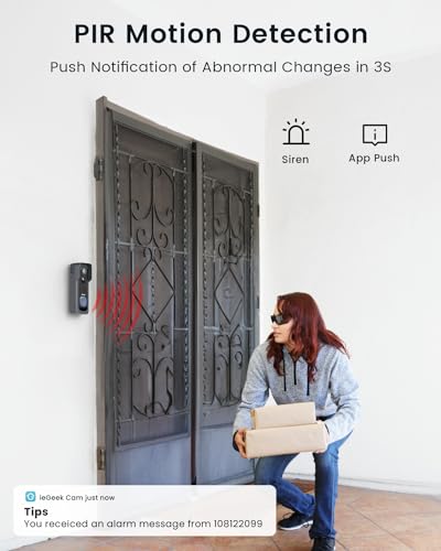 ieGeek Wireless Doorbell Camera No Subscription with Adjustable Angle Mount, 2K Smart Video Doorbell with Indoor Chime, Motion Detection, Real-time Alert, 2-Way Talk Voice Changer, Only 2.4GHz WiFi