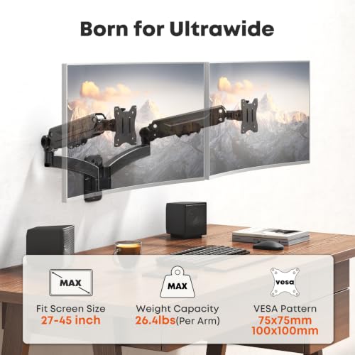 Dual Monitor Wall Mount for 27-45 inch Flat/Curved Computer Screens - size: 27 - 45 Inch, style: Dual Arms