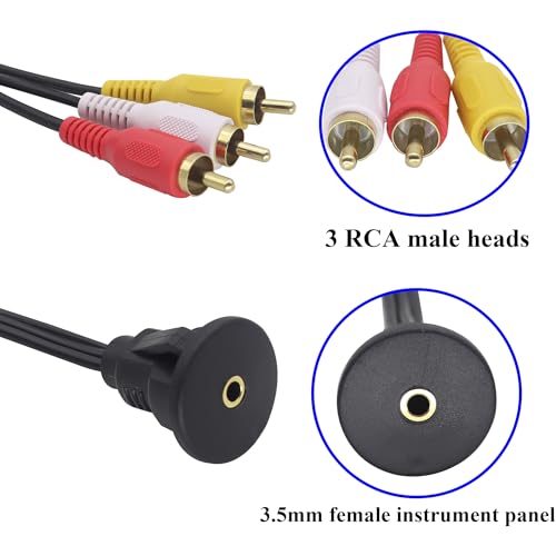 3 Feet TRRS 3.5mm to RCA Panel Flush Mount Cable AUX 3.5mm Female to 3 RCA Male Plug Stereo Audio Video AV Extension, Dash Mount Cable for Car, Boat, Motorcycle (1 M) - color: 1M, 3RCA to 3.5mm