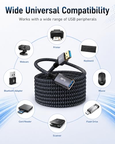 Short USB Extension Cable 1ft - USB 3.0 Extender Male-to-Female - size: 1FT
