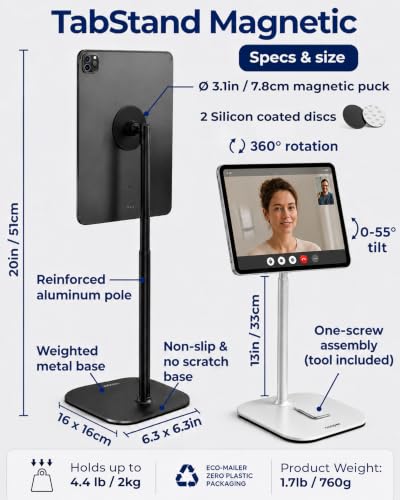 COOPER TabStand Magnetic Portable Monitor Stand, Tall Tablet Stand for Desk - color: Black